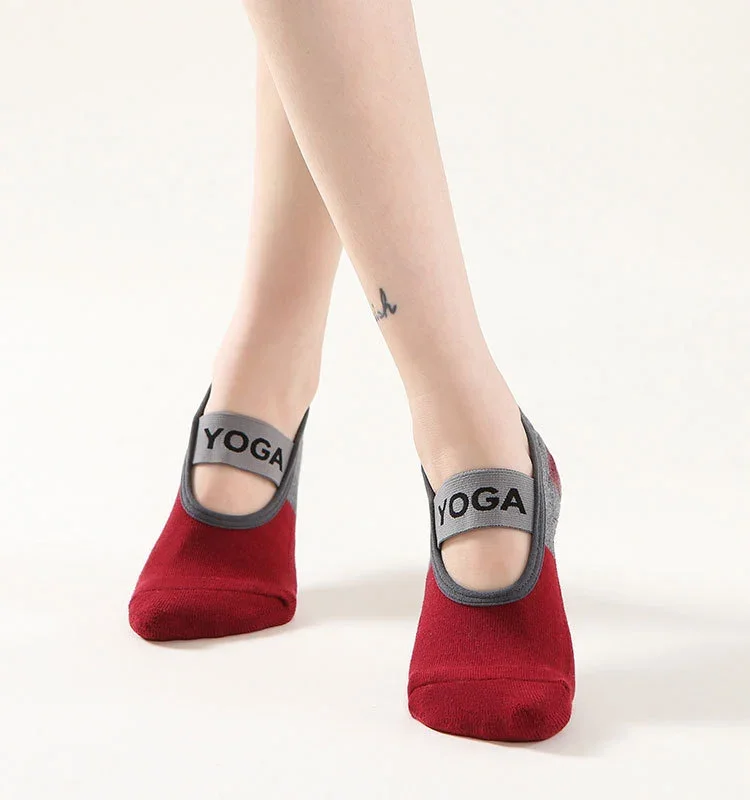 4 Pairs Women Anti-slip Yoga Socks Backless Bandage Pilates Socks Ladies Ballet Dance Fitness Slipper Cotton Sports Socks