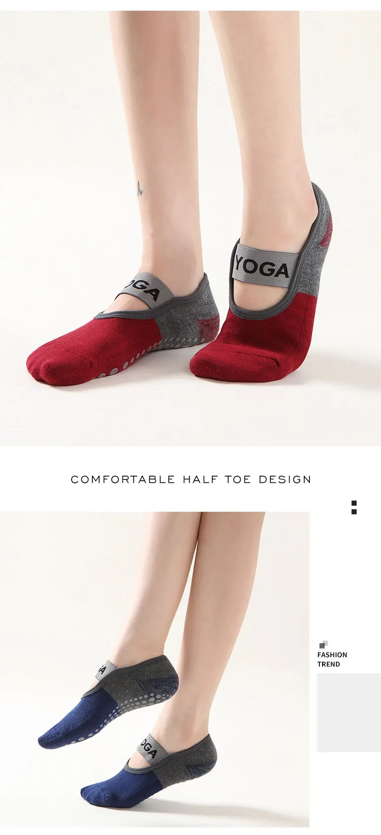 4 Pairs Women Anti-slip Yoga Socks Backless Bandage Pilates Socks Ladies Ballet Dance Fitness Slipper Cotton Sports Socks