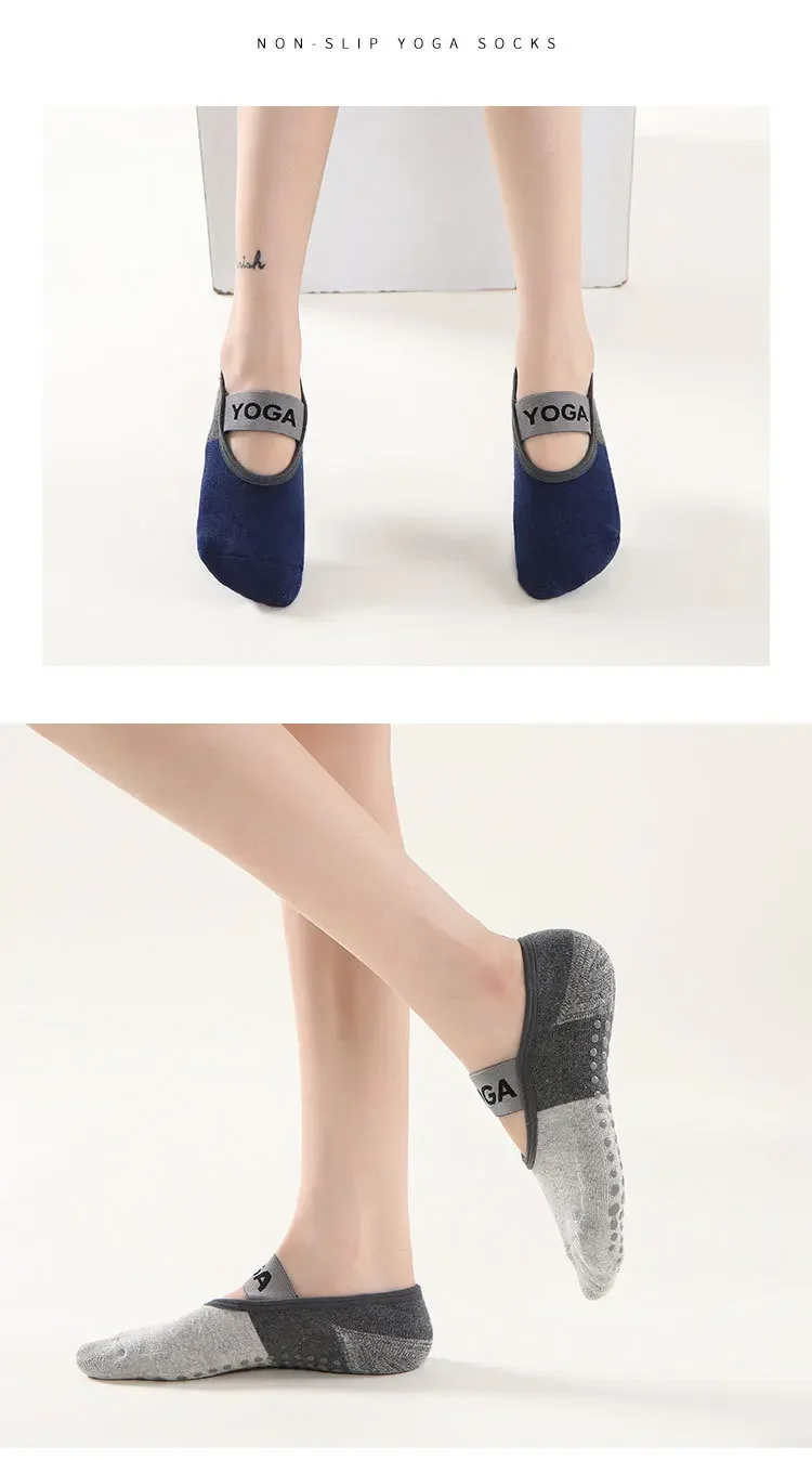 4 Pairs Women Anti-slip Yoga Socks Backless Bandage Pilates Socks Ladies Ballet Dance Fitness Slipper Cotton Sports Socks