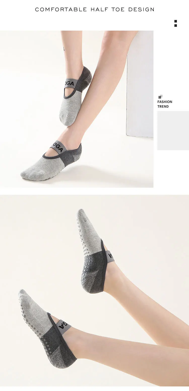 4 Pairs Women Anti-slip Yoga Socks Backless Bandage Pilates Socks Ladies Ballet Dance Fitness Slipper Cotton Sports Socks