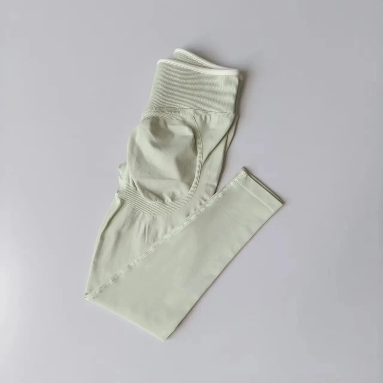 Women's Seamless Gym Solid Color Sports Pants White Edge Waist Tight High Waist Hip Lifting Yoga Pants Running Exercise Pants