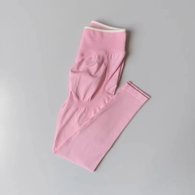 Women's Seamless Gym Solid Color Sports Pants White Edge Waist Tight High Waist Hip Lifting Yoga Pants Running Exercise Pants