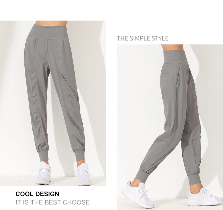 Woman Yoga Pants Loose Slim Quick-Dry Yoga Pants Pleated Hem Bound Running Fitness Capris Pockets Jogging Pants Sports Pants