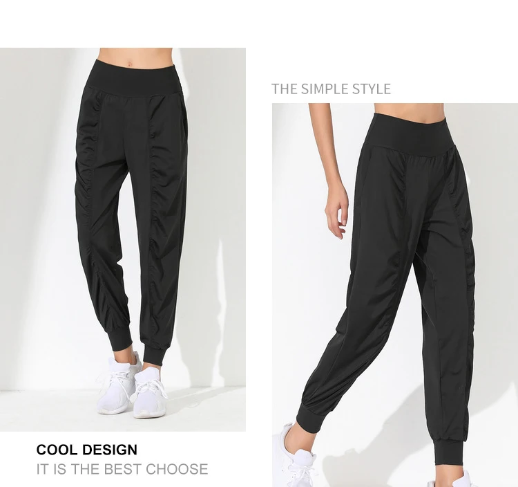 Woman Yoga Pants Loose Slim Quick-Dry Yoga Pants Pleated Hem Bound Running Fitness Capris Pockets Jogging Pants Sports Pants
