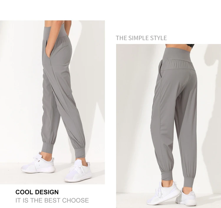 Woman Yoga Pants Loose Slim Quick-Dry Yoga Pants Pleated Hem Bound Running Fitness Capris Pockets Jogging Pants Sports Pants