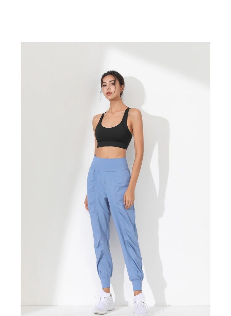 Woman Yoga Pants Loose Slim Quick-Dry Yoga Pants Pleated Hem Bound Running Fitness Capris Pockets Jogging Pants Sports Pants