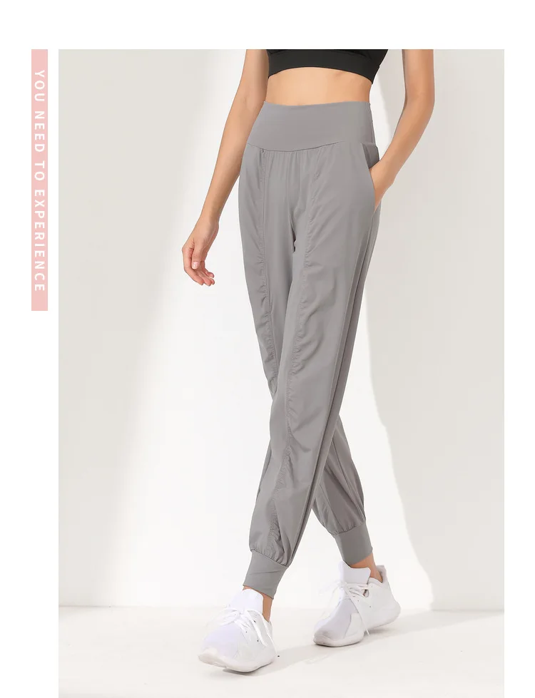 Woman Yoga Pants Loose Slim Quick-Dry Yoga Pants Pleated Hem Bound Running Fitness Capris Pockets Jogging Pants Sports Pants