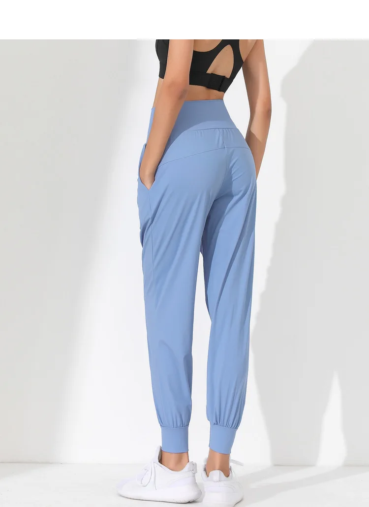 Woman Yoga Pants Loose Slim Quick-Dry Yoga Pants Pleated Hem Bound Running Fitness Capris Pockets Jogging Pants Sports Pants