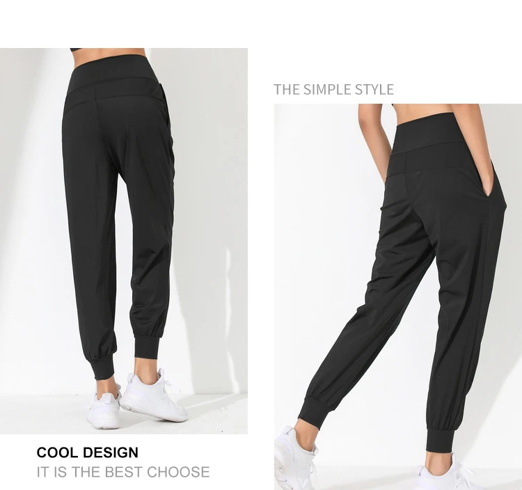 Woman Yoga Pants Loose Slim Quick-Dry Yoga Pants Pleated Hem Bound Running Fitness Capris Pockets Jogging Pants Sports Pants