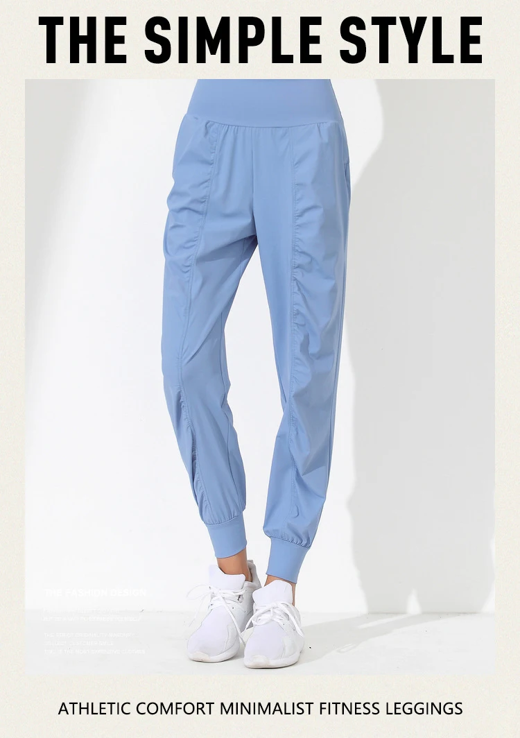 Woman Yoga Pants Loose Slim Quick-Dry Yoga Pants Pleated Hem Bound Running Fitness Capris Pockets Jogging Pants Sports Pants