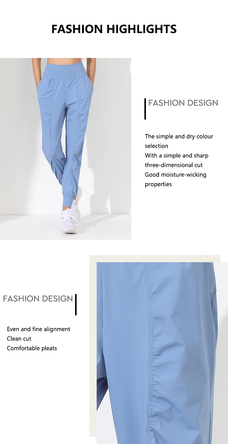 Woman Yoga Pants Loose Slim Quick-Dry Yoga Pants Pleated Hem Bound Running Fitness Capris Pockets Jogging Pants Sports Pants