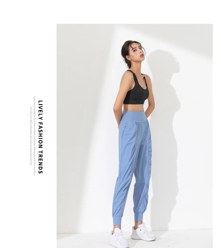 Woman Yoga Pants Loose Slim Quick-Dry Yoga Pants Pleated Hem Bound Running Fitness Capris Pockets Jogging Pants Sports Pants