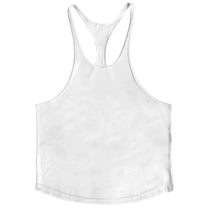 Plain Gym Fitness Bodybuilding Muscle Tank Tops Mens Running Sport Sleeveless Y-back Vests Summer Cool Cotton Breathable Shirts