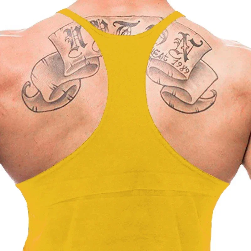 Plain Gym Fitness Bodybuilding Muscle Tank Tops Mens Running Sport Sleeveless Y-back Vests Summer Cool Cotton Breathable Shirts