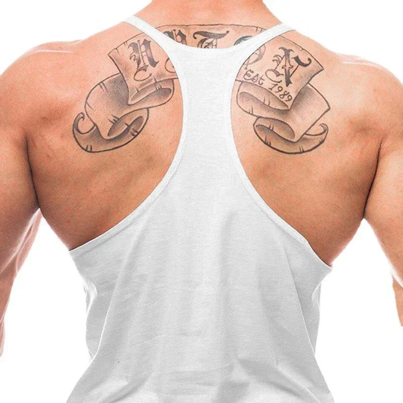 Plain Gym Fitness Bodybuilding Muscle Tank Tops Mens Running Sport Sleeveless Y-back Vests Summer Cool Cotton Breathable Shirts