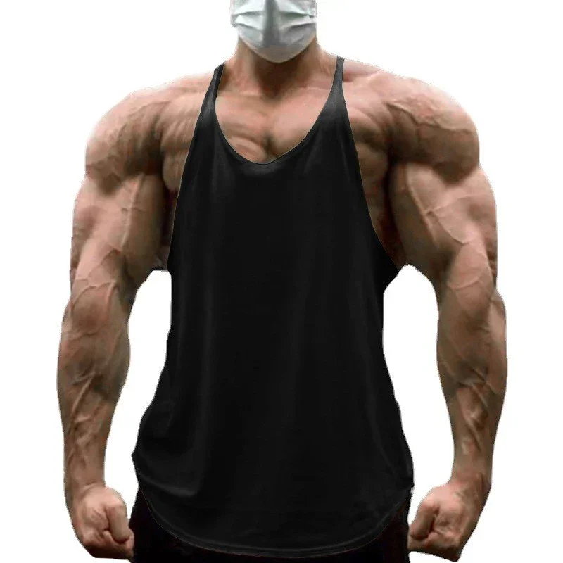 Plain Gym Fitness Bodybuilding Muscle Tank Tops Mens Running Sport Sleeveless Y-back Vests Summer Cool Cotton Breathable Shirts