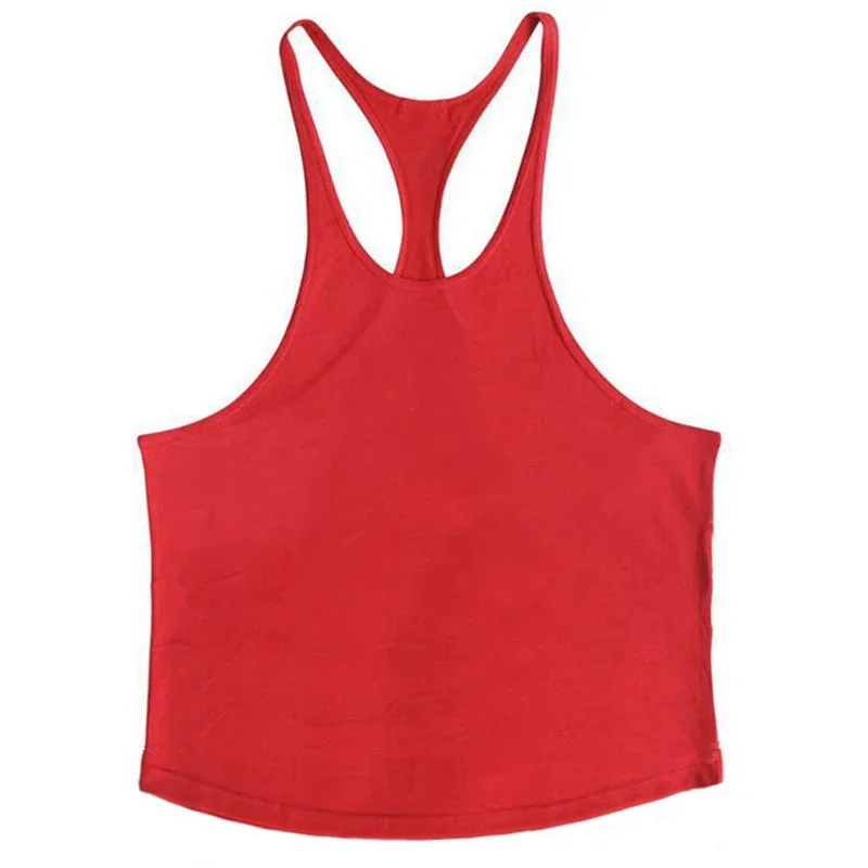 Plain Gym Fitness Bodybuilding Muscle Tank Tops Mens Running Sport Sleeveless Y-back Vests Summer Cool Cotton Breathable Shirts