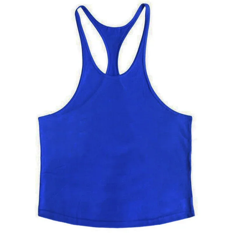 Plain Gym Fitness Bodybuilding Muscle Tank Tops Mens Running Sport Sleeveless Y-back Vests Summer Cool Cotton Breathable Shirts