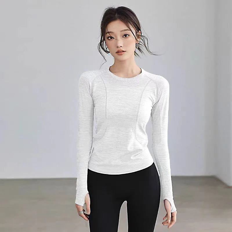 Yoga Clothes for Women, Sports Tops, Round Neck, Seamless, Slim, Running Shirt Fitness Workout Long Sleeves Gym T Shirt, Winter