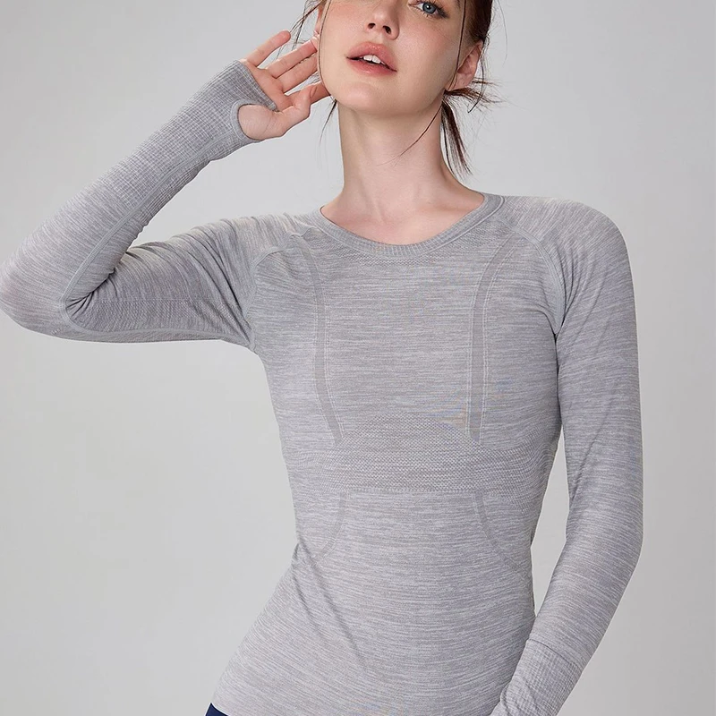 Yoga Clothes for Women, Sports Tops, Round Neck, Seamless, Slim, Running Shirt Fitness Workout Long Sleeves Gym T Shirt, Winter