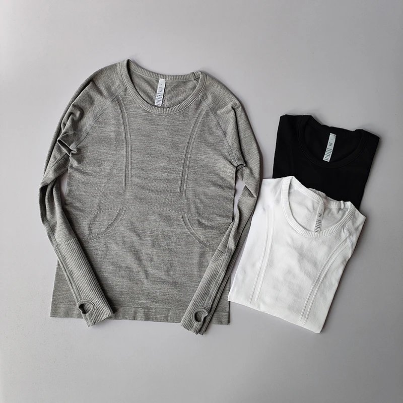 Yoga Clothes for Women, Sports Tops, Round Neck, Seamless, Slim, Running Shirt Fitness Workout Long Sleeves Gym T Shirt, Winter