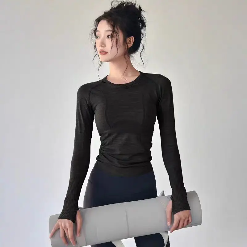 Yoga Clothes for Women, Sports Tops, Round Neck, Seamless, Slim, Running Shirt Fitness Workout Long Sleeves Gym T Shirt, Winter