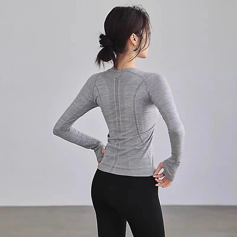 Yoga Clothes for Women, Sports Tops, Round Neck, Seamless, Slim, Running Shirt Fitness Workout Long Sleeves Gym T Shirt, Winter