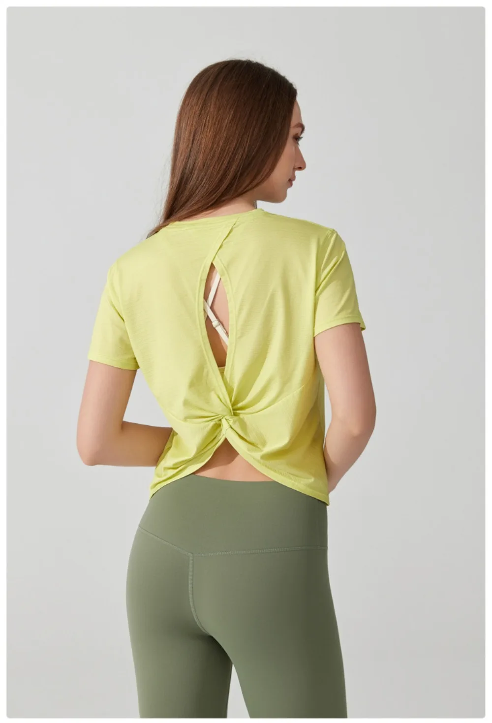 Women's Short Sleeve Yoga Top with Knot Back - Breathable Casual Athletic Wear for Gym, Fitness, Summer Workouts