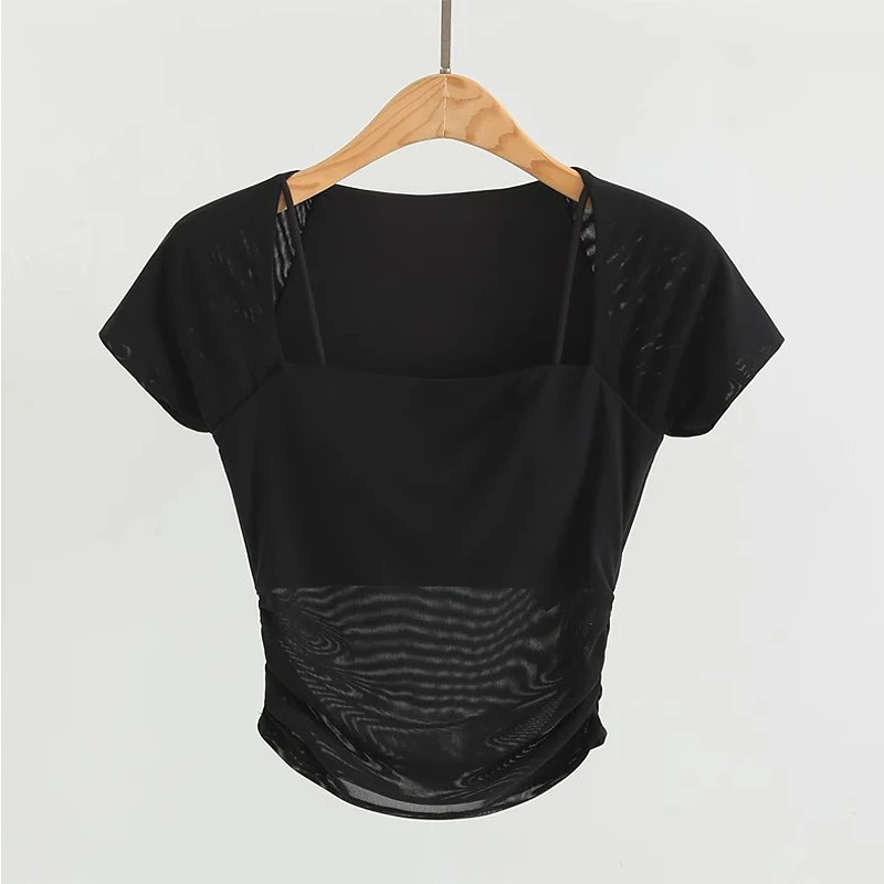Women's Padded Yoga Shirts Short Sleeve Sports Crop Top Fitness Workout T-Shirt Sexy Cropped Running Tights Gym Clothing