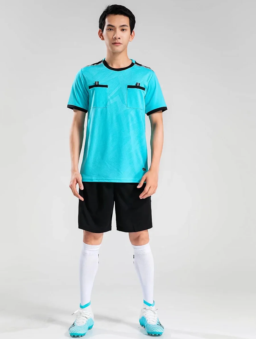 Professional Men Referee Uniforms Soccer Football Jerseys Shirts Pockets Judge Short Sleeve Team Shirt Sportswear Clothes