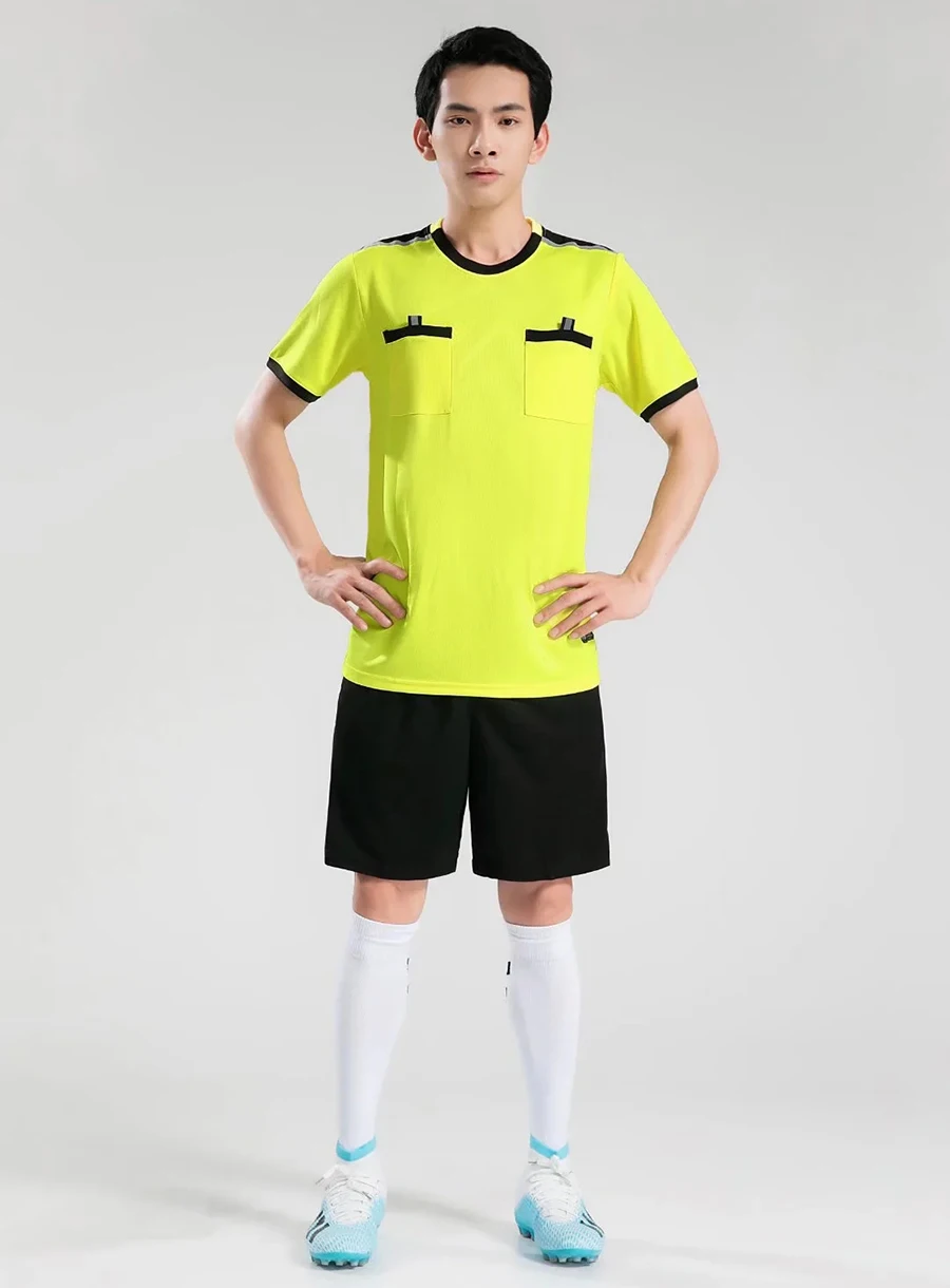 Professional Men Referee Uniforms Soccer Football Jerseys Shirts Pockets Judge Short Sleeve Team Shirt Sportswear Clothes