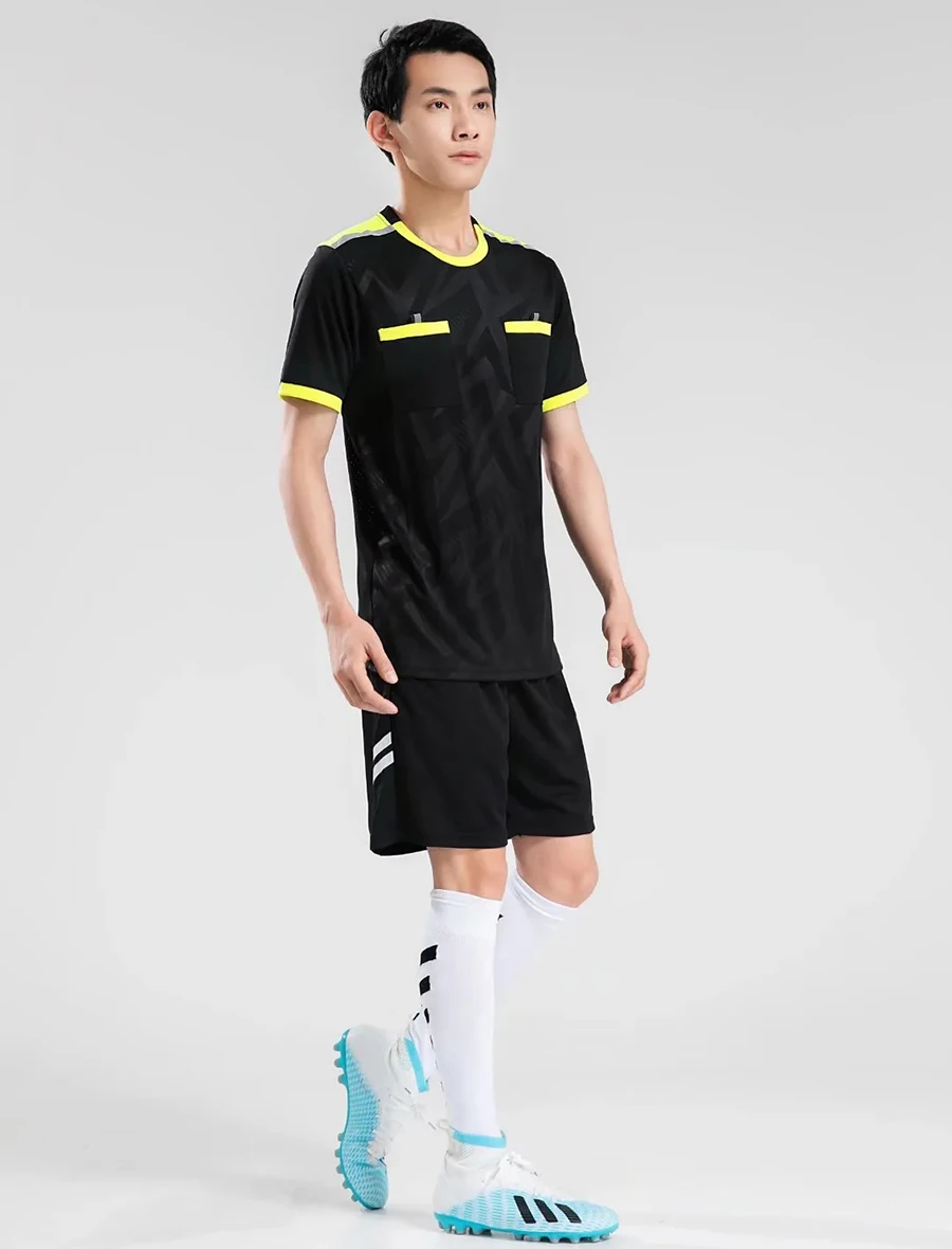 Professional Men Referee Uniforms Soccer Football Jerseys Shirts Pockets Judge Short Sleeve Team Shirt Sportswear Clothes
