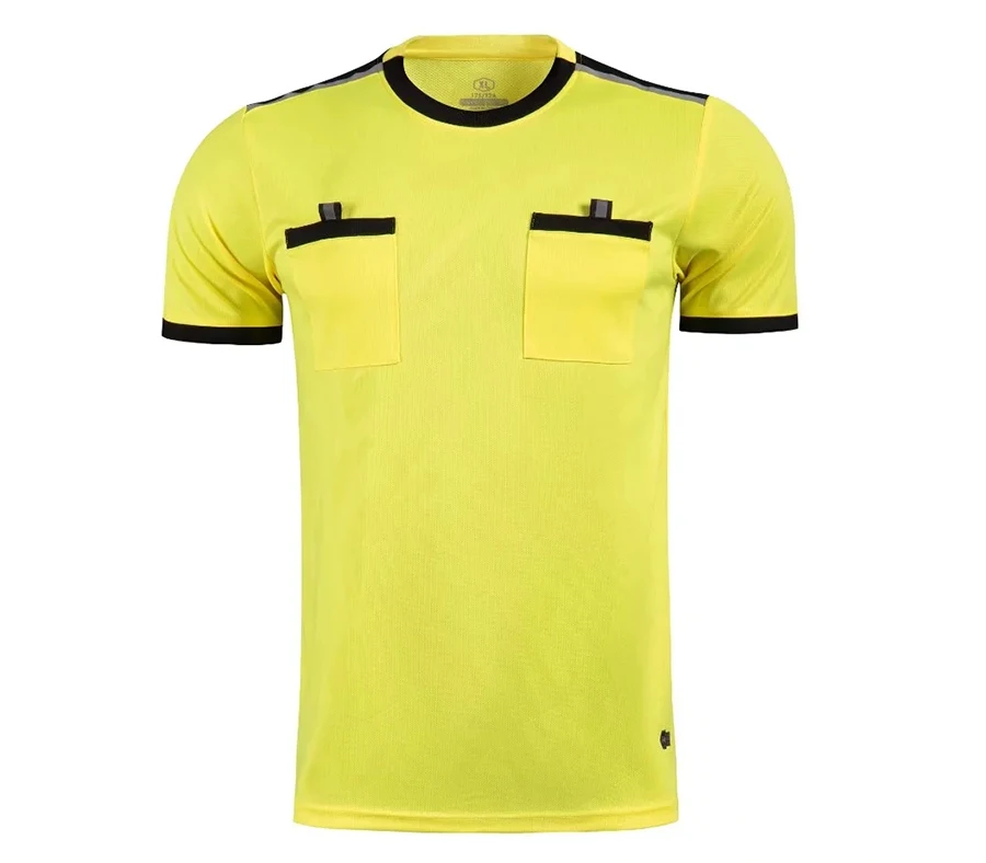 Professional Men Referee Uniforms Soccer Football Jerseys Shirts Pockets Judge Short Sleeve Team Shirt Sportswear Clothes