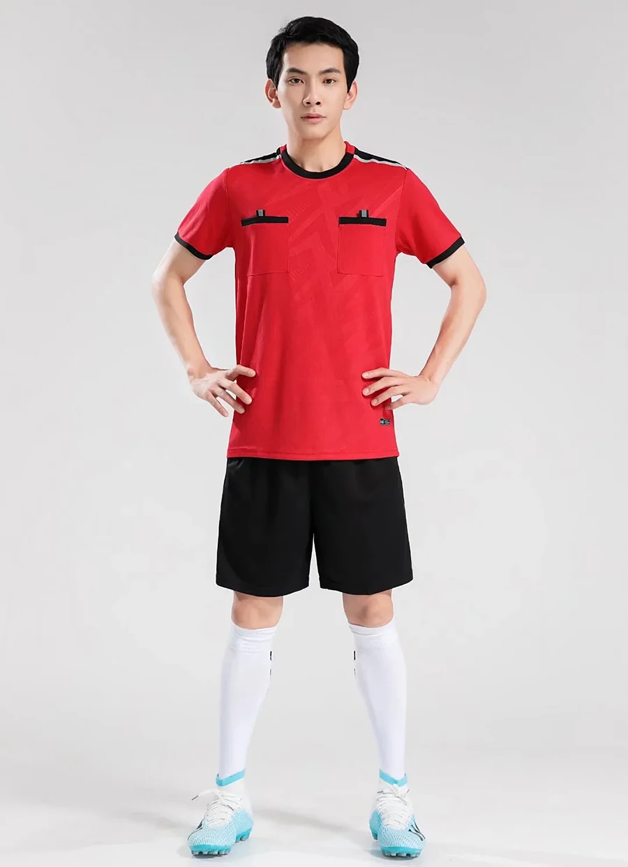 Professional Men Referee Uniforms Soccer Football Jerseys Shirts Pockets Judge Short Sleeve Team Shirt Sportswear Clothes