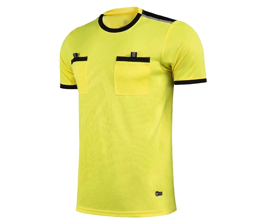 Professional Men Referee Uniforms Soccer Football Jerseys Shirts Pockets Judge Short Sleeve Team Shirt Sportswear Clothes