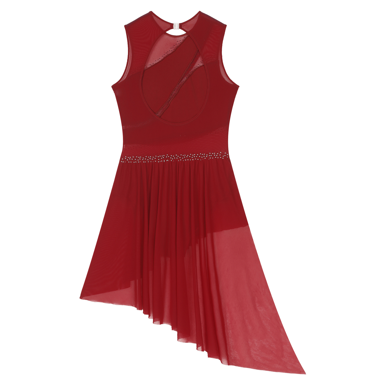 Women Figure Skating Dress Modern Lyrical Dance Gymnastics Acrobatics Clothes Sleeveless Shiny Rhinestones Mesh Leotard Tutu