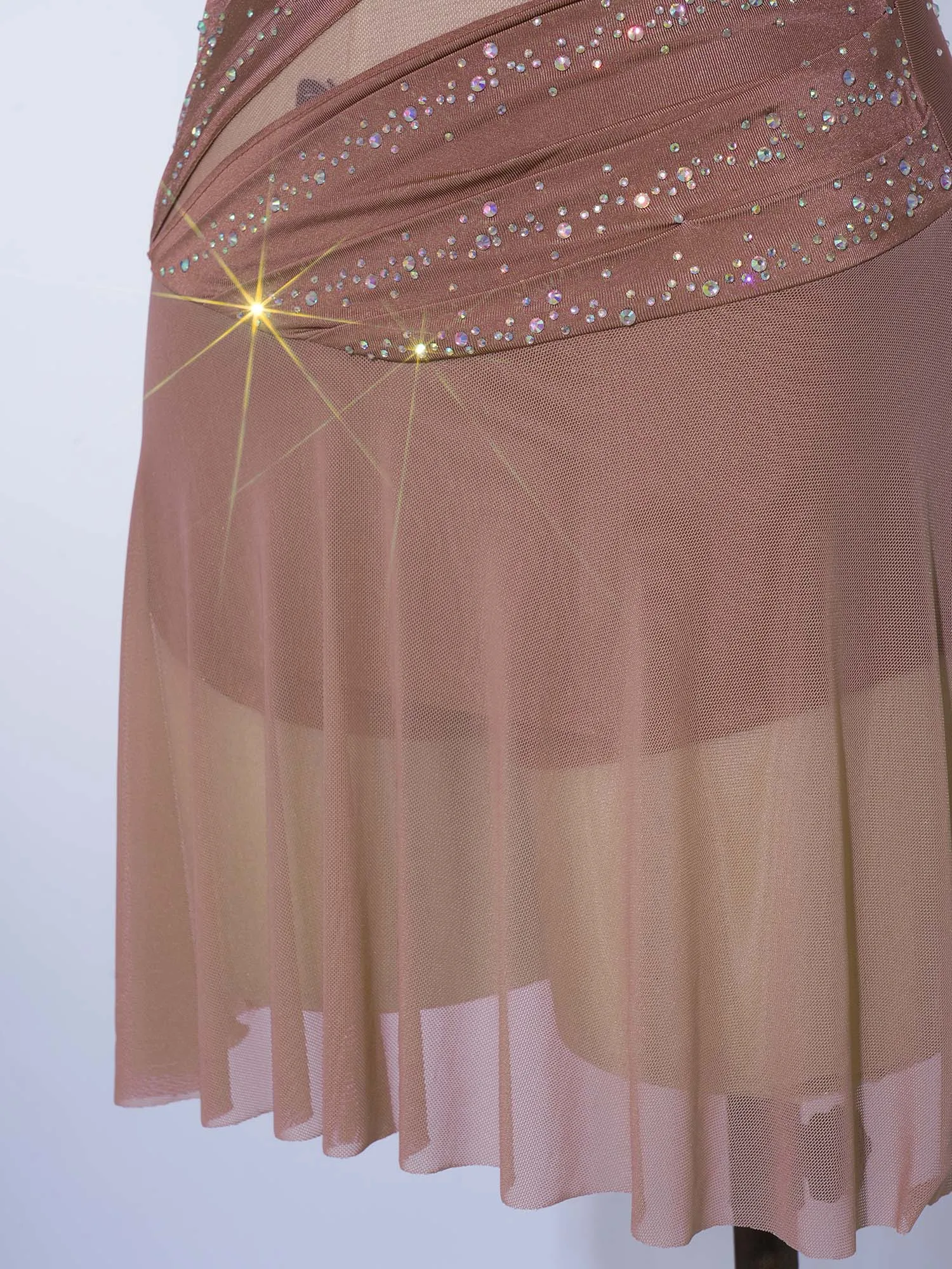 Women Figure Skating Dress Modern Lyrical Dance Gymnastics Acrobatics Clothes Sleeveless Shiny Rhinestones Mesh Leotard Tutu