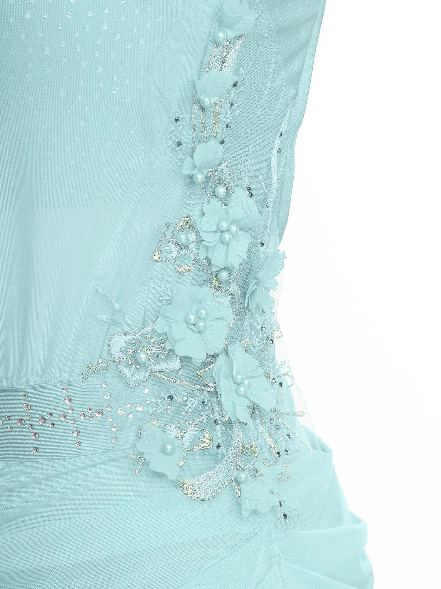 Women Figure Skating Dress Modern Lyrical Dance Gymnastics Acrobatics Clothes Sleeveless Shiny Rhinestones Mesh Leotard Tutu