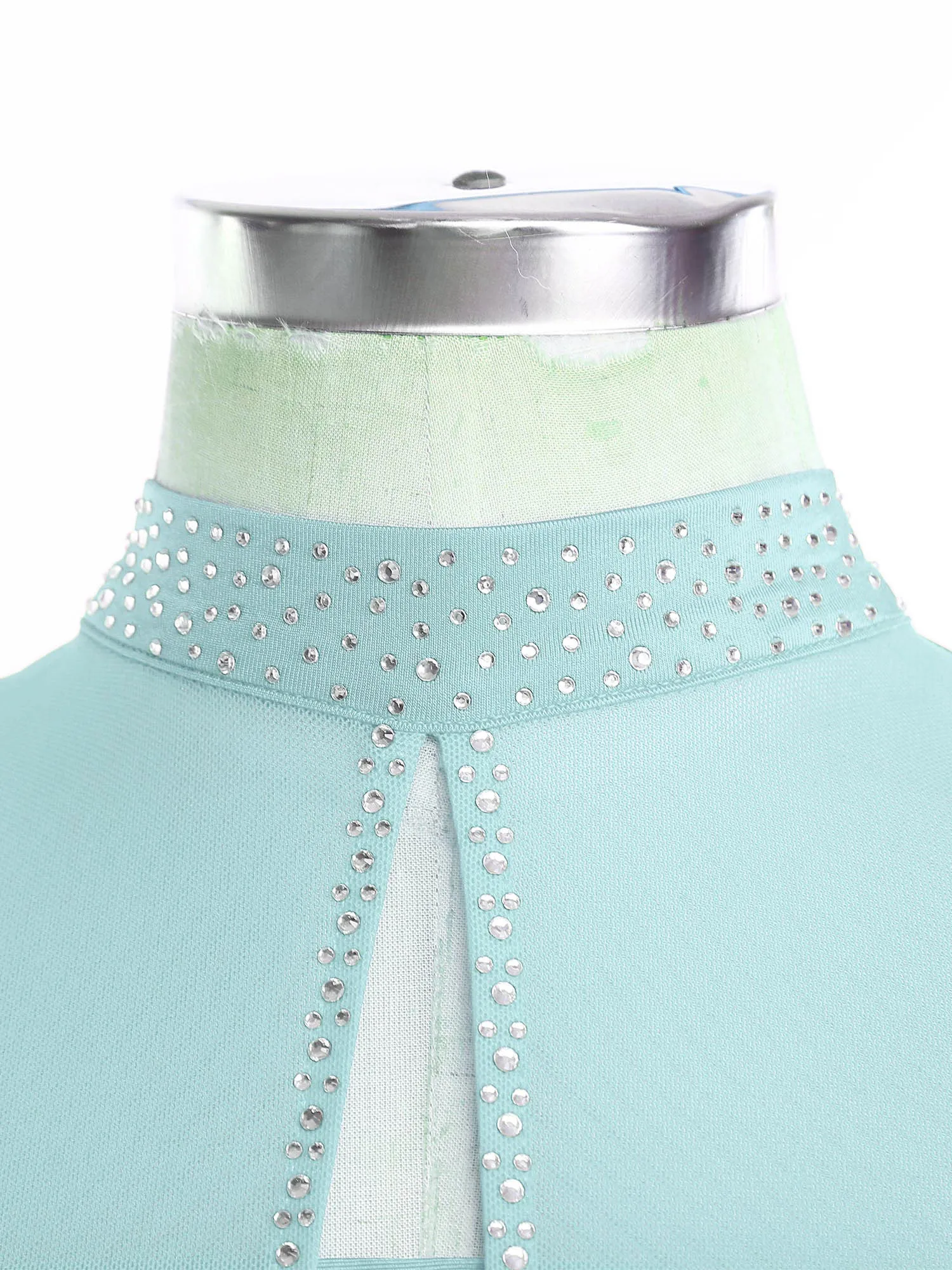 Women Figure Skating Dress Modern Lyrical Dance Gymnastics Acrobatics Clothes Sleeveless Shiny Rhinestones Mesh Leotard Tutu