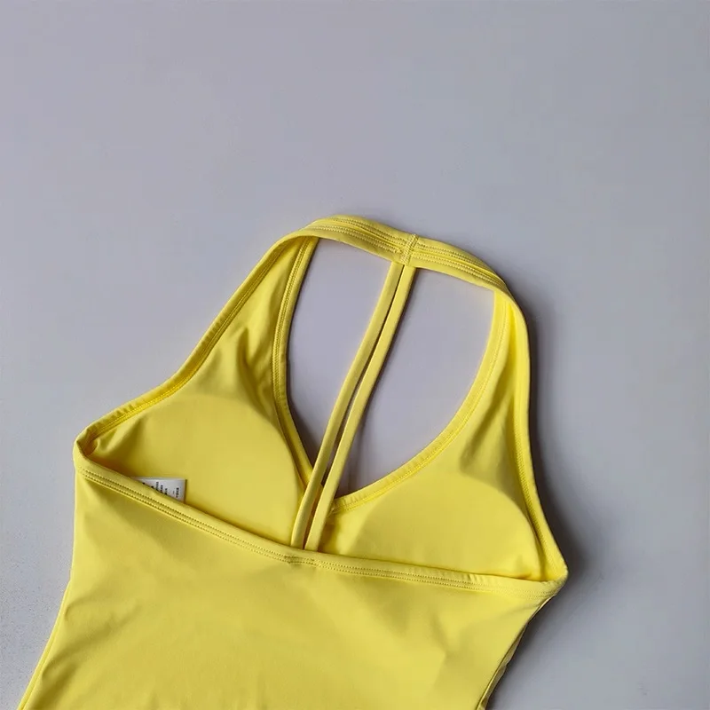 Women's Sexy V-Neck Fitness Bra Nude Sports Bra Hanging Neck Yoga Suit Vest Comfortable Breathable Gym Top for Active Wear