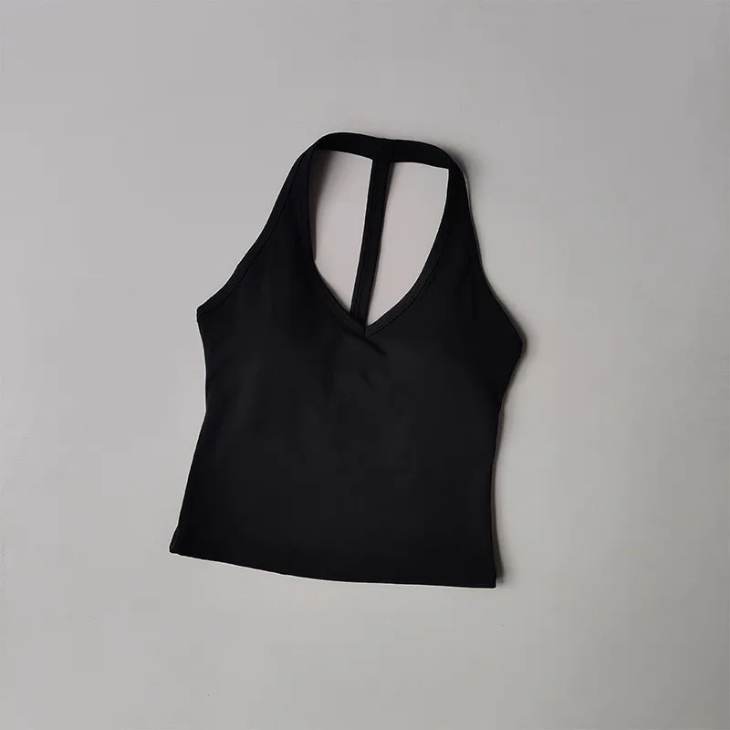 Women's Sexy V-Neck Fitness Bra Nude Sports Bra Hanging Neck Yoga Suit Vest Comfortable Breathable Gym Top for Active Wear
