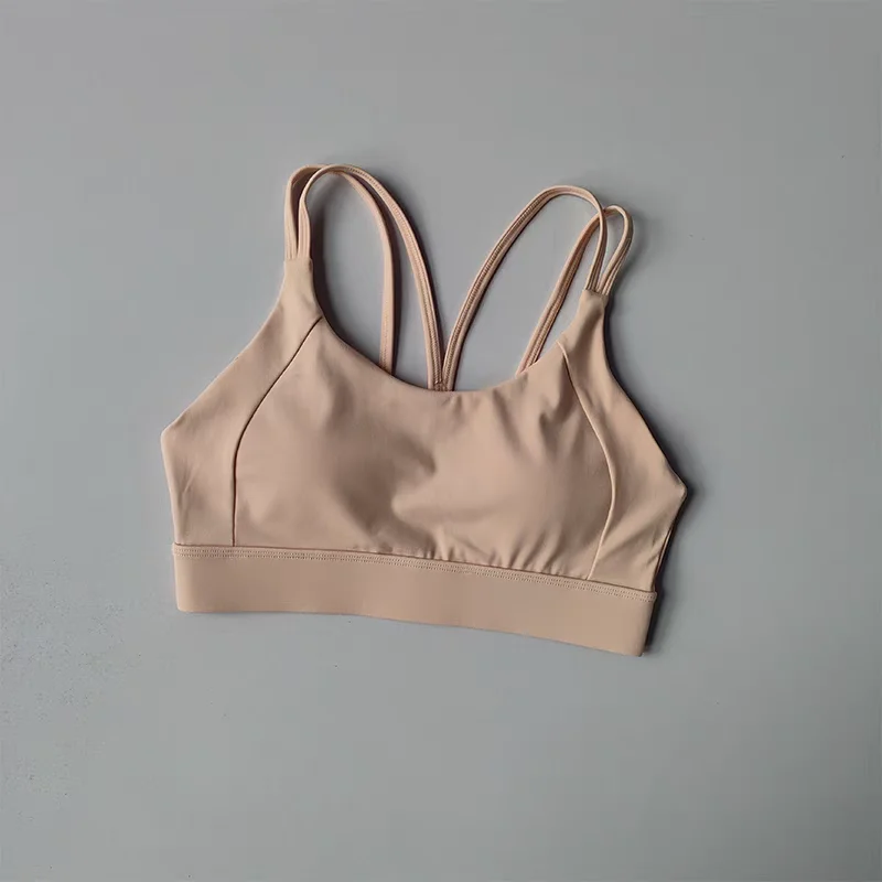 Solid Color Soft Cross Back Women Fitness Bra Tights Yoga Vest Shockproof Gym Sports Top Push Up With Pad Adjust Sports Bra