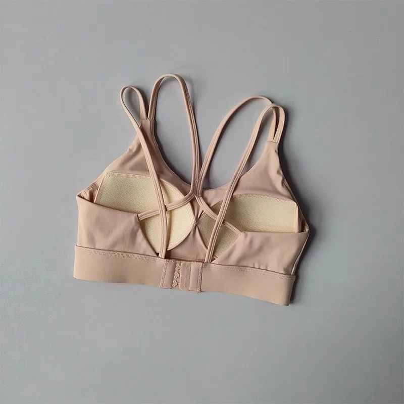 Solid Color Soft Cross Back Women Fitness Bra Tights Yoga Vest Shockproof Gym Sports Top Push Up With Pad Adjust Sports Bra