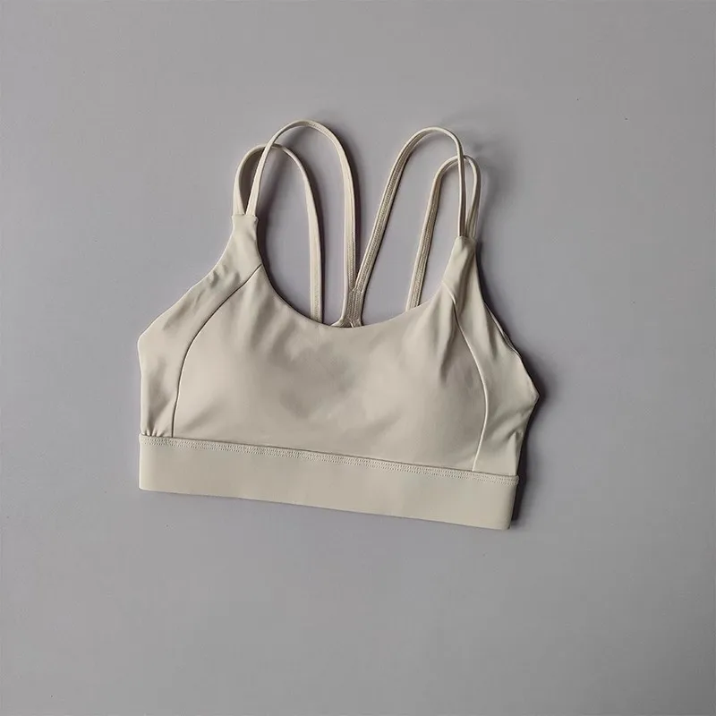 Solid Color Soft Cross Back Women Fitness Bra Tights Yoga Vest Shockproof Gym Sports Top Push Up With Pad Adjust Sports Bra