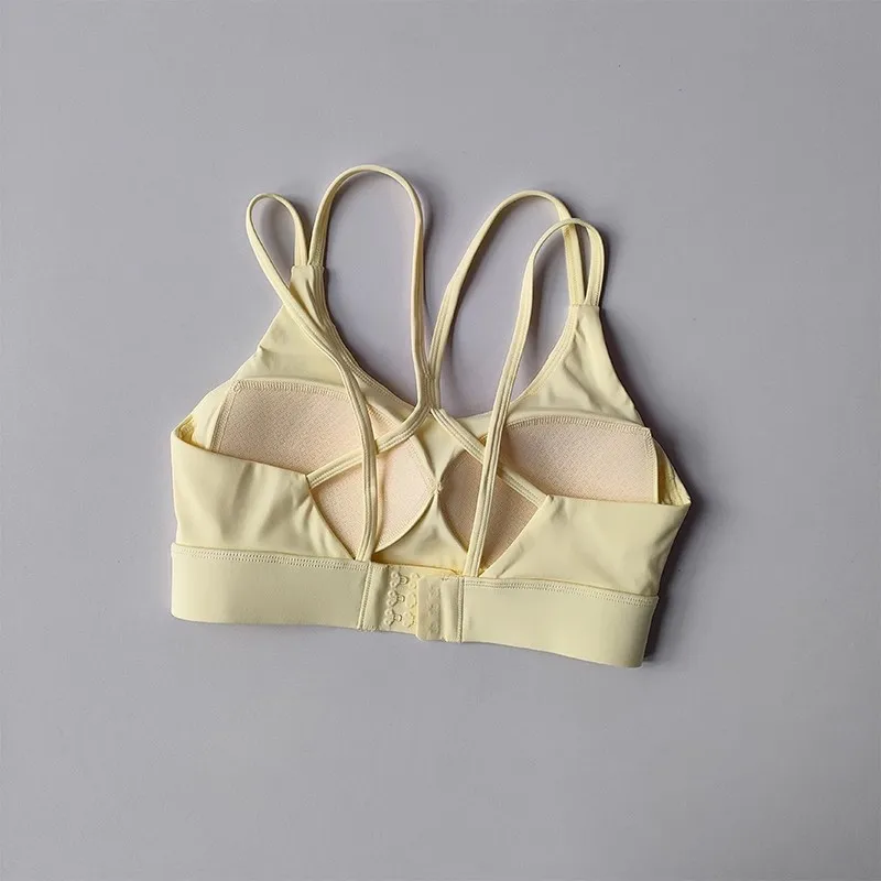 Solid Color Soft Cross Back Women Fitness Bra Tights Yoga Vest Shockproof Gym Sports Top Push Up With Pad Adjust Sports Bra
