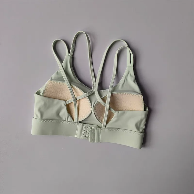 Solid Color Soft Cross Back Women Fitness Bra Tights Yoga Vest Shockproof Gym Sports Top Push Up With Pad Adjust Sports Bra