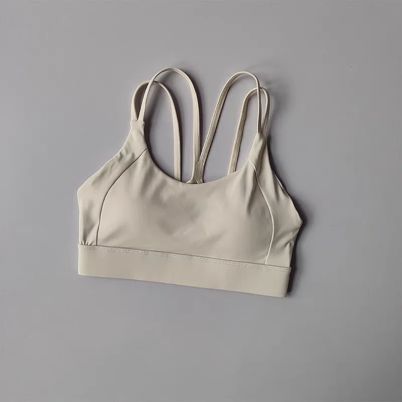 Solid Color Soft Cross Back Women Fitness Bra Tights Yoga Vest Shockproof Gym Sports Top Push Up With Pad Adjust Sports Bra