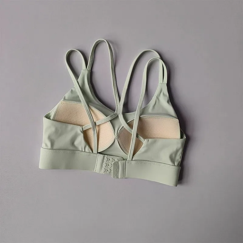 Solid Color Soft Cross Back Women Fitness Bra Tights Yoga Vest Shockproof Gym Sports Top Push Up With Pad Adjust Sports Bra
