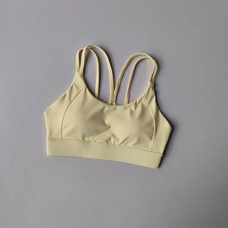Solid Color Soft Cross Back Women Fitness Bra Tights Yoga Vest Shockproof Gym Sports Top Push Up With Pad Adjust Sports Bra