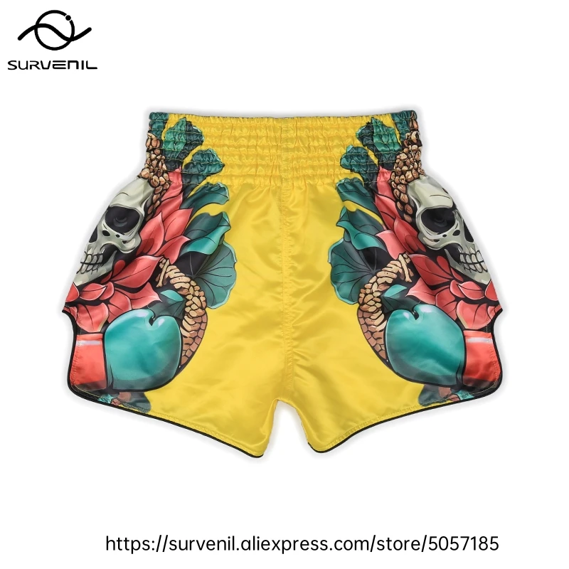 Muay Thai Shorts for Men Women Breathable MMA Fight Training Shorts Quick-Dry Combat Sports Gear Skull Sublimated Boxing Shorts